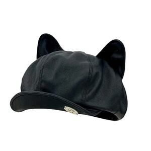 Kawaii! Faux Leather Vegan Newsie Hat with Ears Goth Emo Fall Winter FW Snow